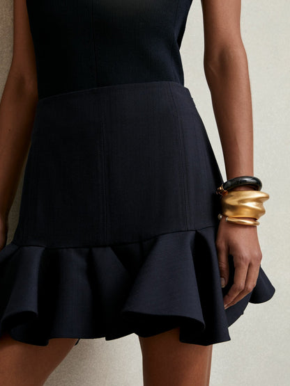 Reiss Best Seller - Ruffle-Hem Mini Skirt in Navy