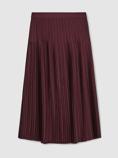 Reiss Pleated Midi Skirt in Burgundy