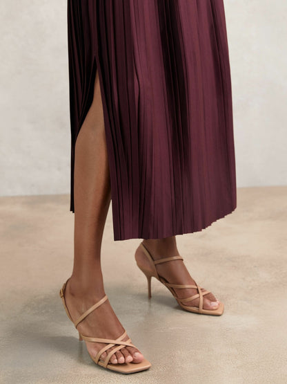 Reiss Pleated Midi Skirt in Burgundy