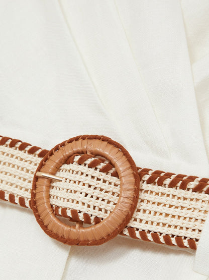 Reiss Best Seller - Linen Belted Sleeveless Wrap Playsuit in Cream