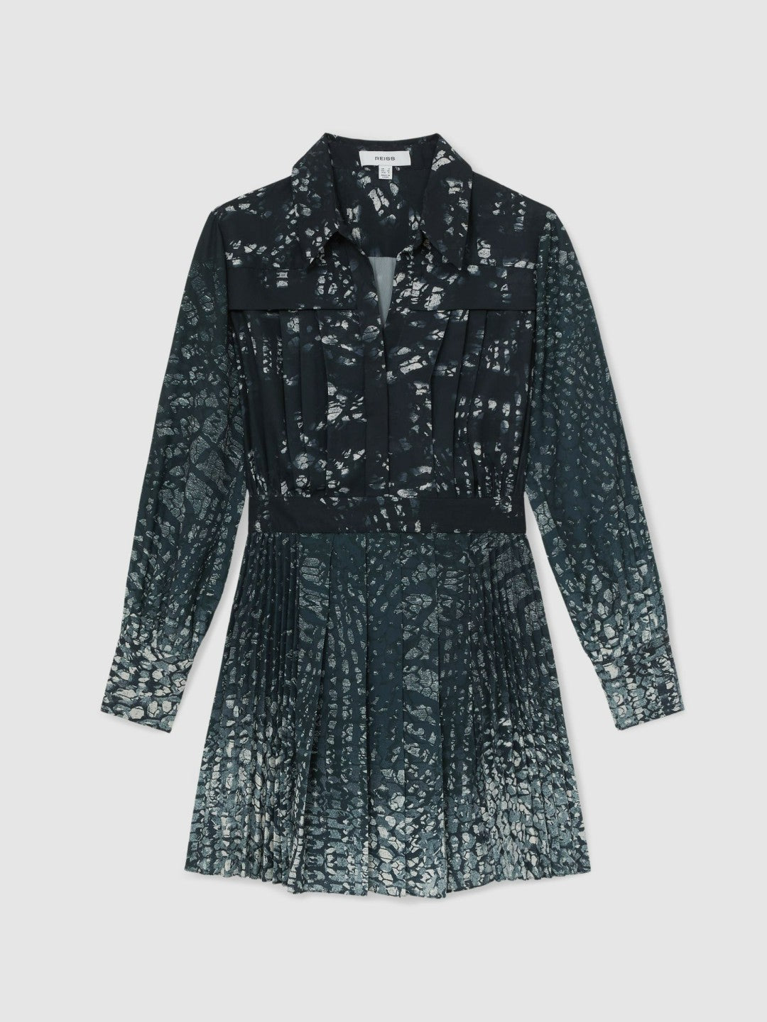Reiss Printed Pleated Shirt Dress in Navy