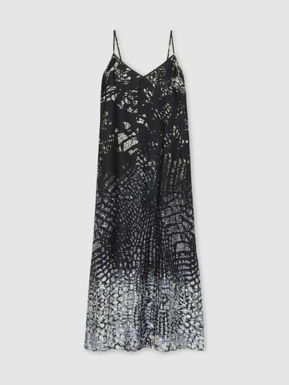 Reiss Printed Maxi Slip Dress in Navy