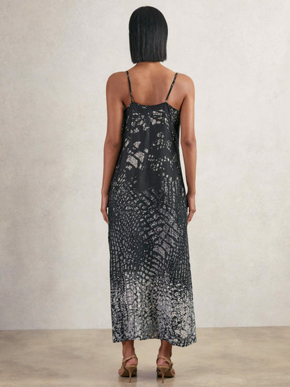 Reiss Printed Maxi Slip Dress in Navy