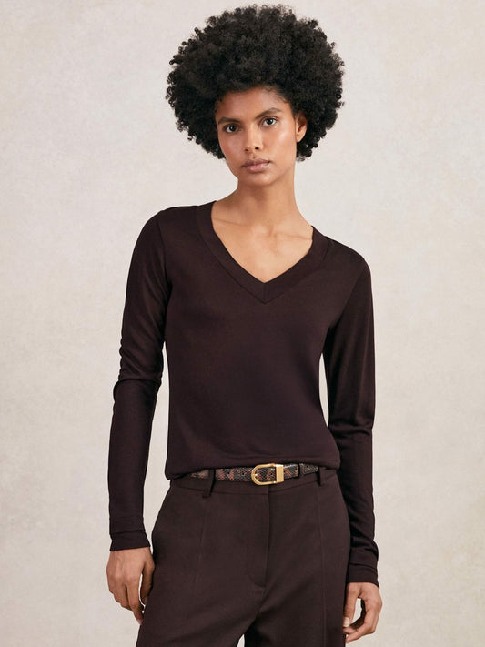 Reiss Offer - Jersey V-Neck Top in Plum
