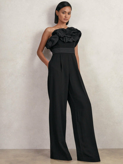 Reiss Offer - Sculptural Strapless Wide-Leg Jumpsuit in Black