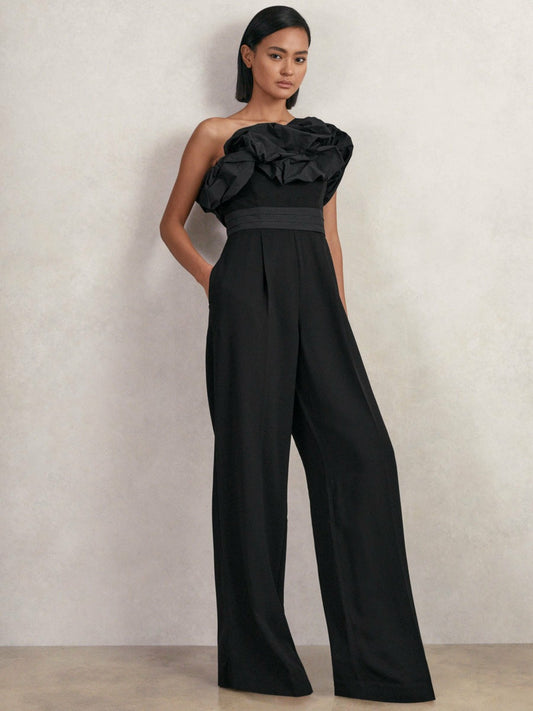 Reiss Offer - Sculptural Strapless Wide-Leg Jumpsuit in Black