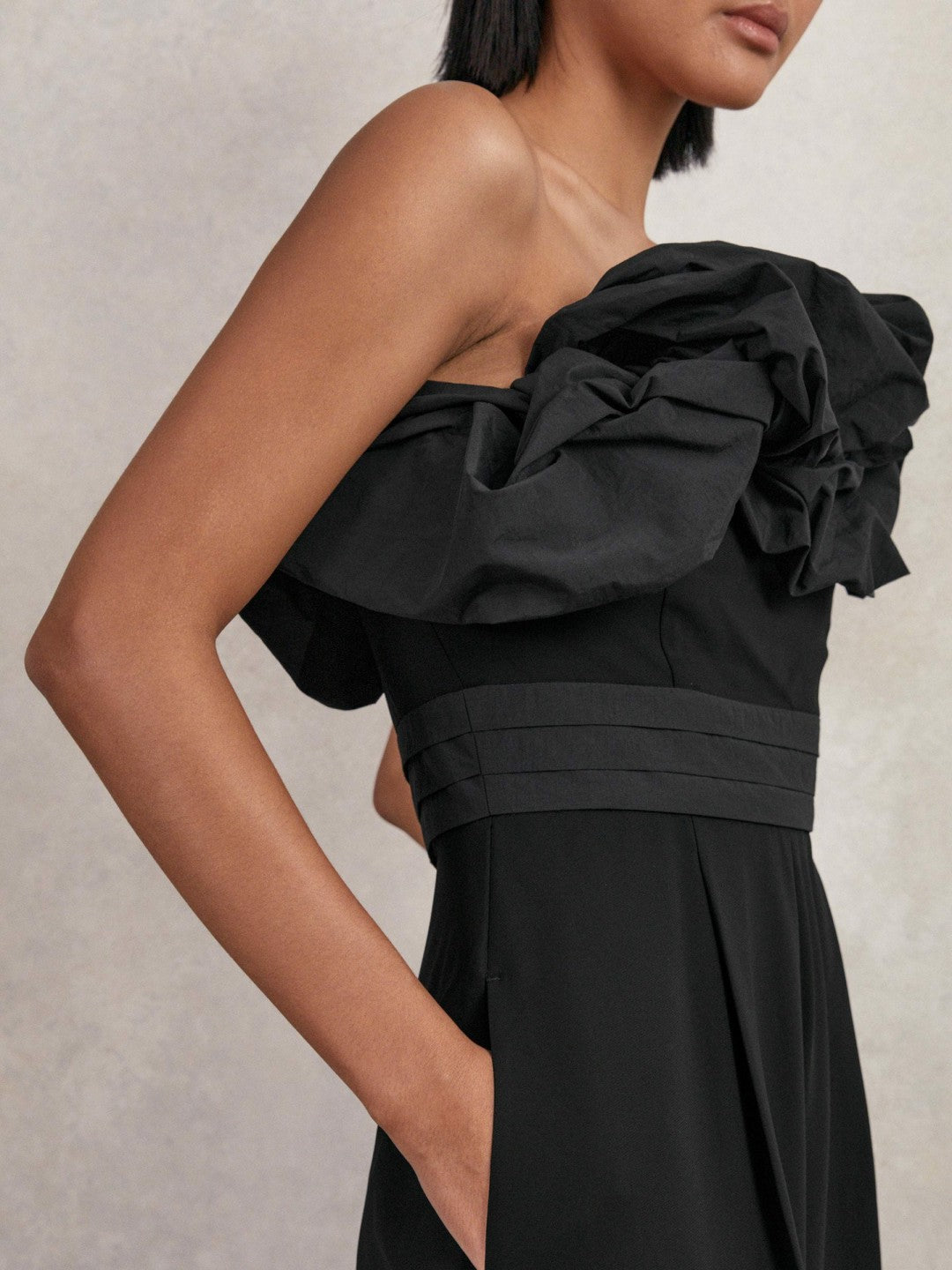 Reiss Offer - Sculptural Strapless Wide-Leg Jumpsuit in Black