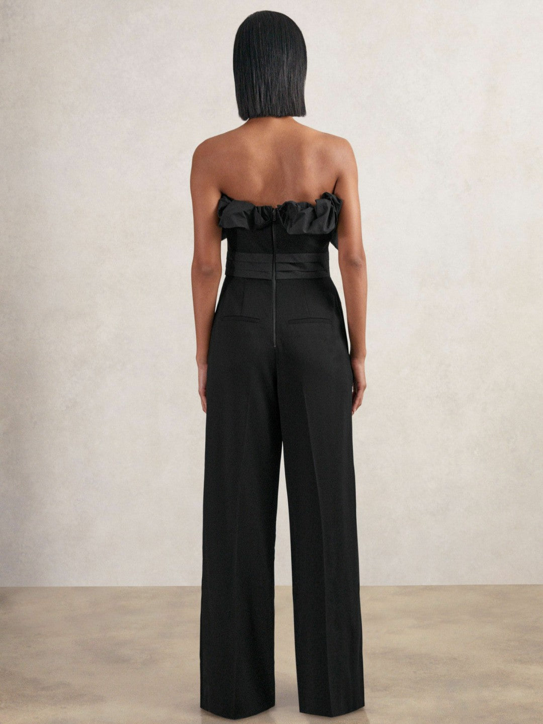 Reiss Offer - Sculptural Strapless Wide-Leg Jumpsuit in Black