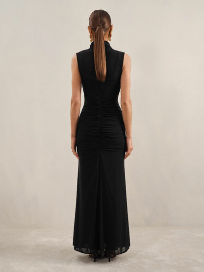 Reiss Petite Sheer Ruched Maxi Dress in Black