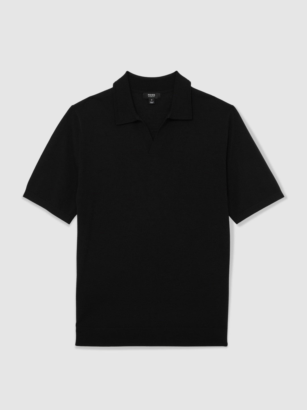 Reiss Deal - Merino Wool Open Collar Polo Shirt in Black