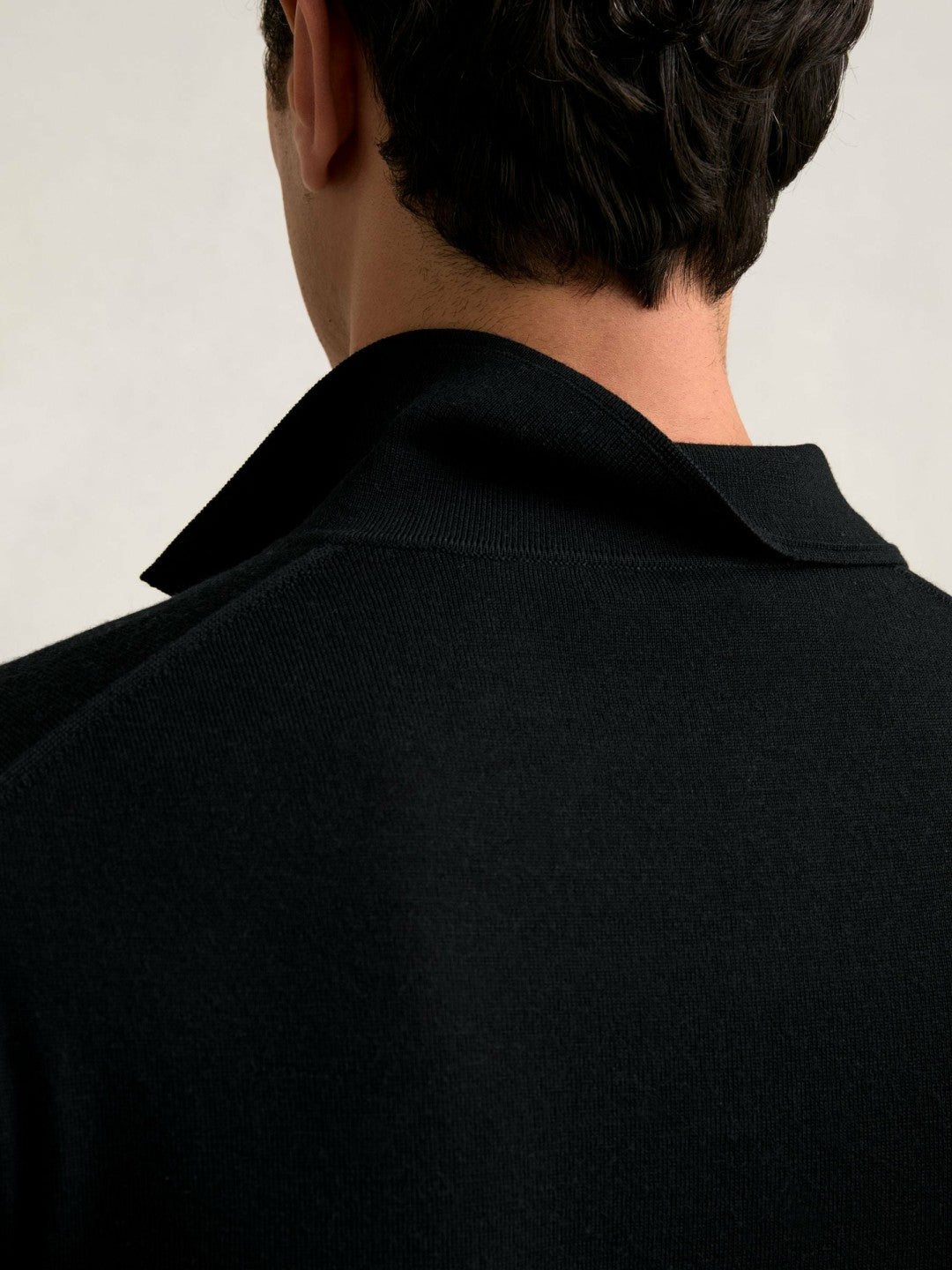 Reiss Deal - Merino Wool Open Collar Polo Shirt in Black