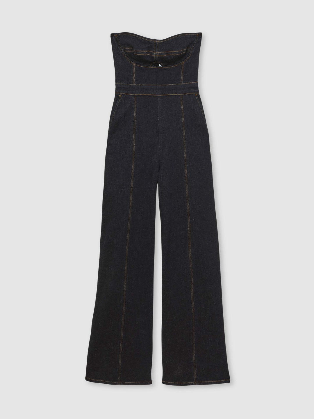 Reiss Sale - Strapless Wide Leg Denim Jumpsuit in Indigo Blue