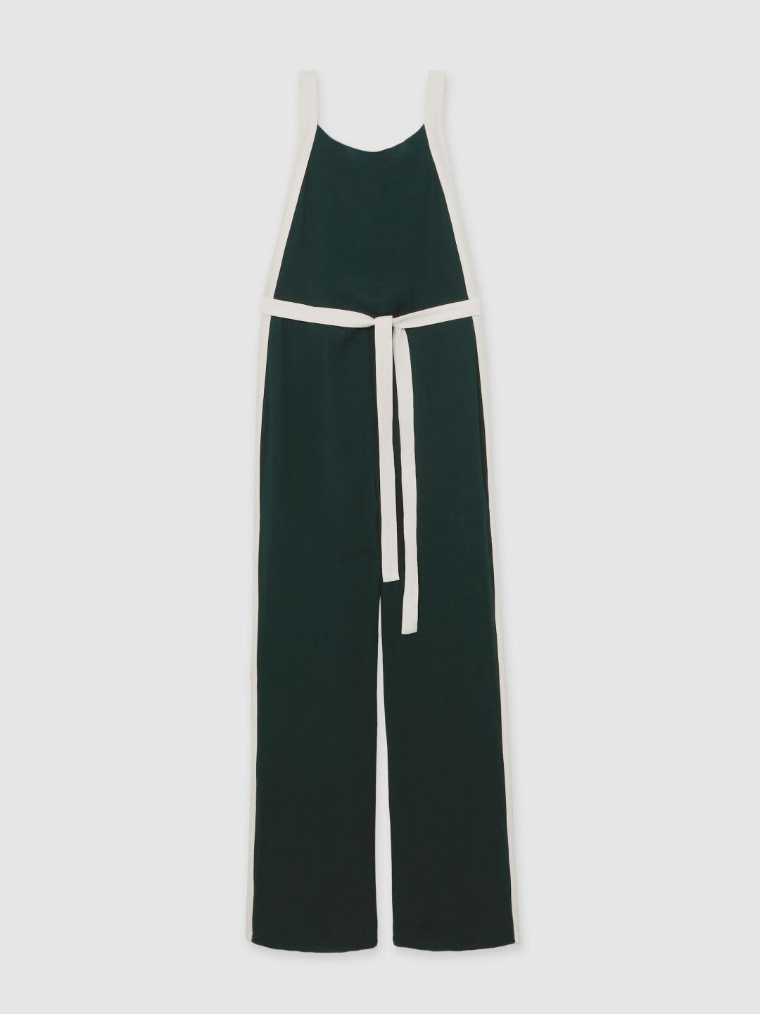 Reiss Savings - Petite Colourblock Wide Leg Belted Jumpsuit in Dark Green/Cream