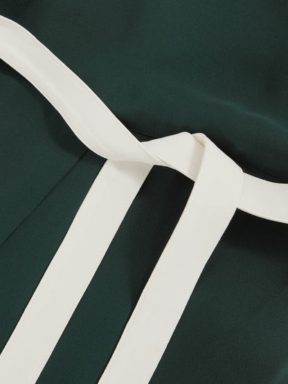 Reiss Savings - Petite Colourblock Wide Leg Belted Jumpsuit in Dark Green/Cream