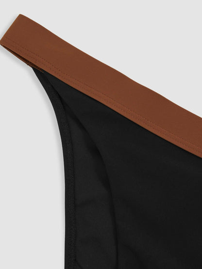 Reiss Value - Contrast-Trim Bikini Bottoms in Black/Tan