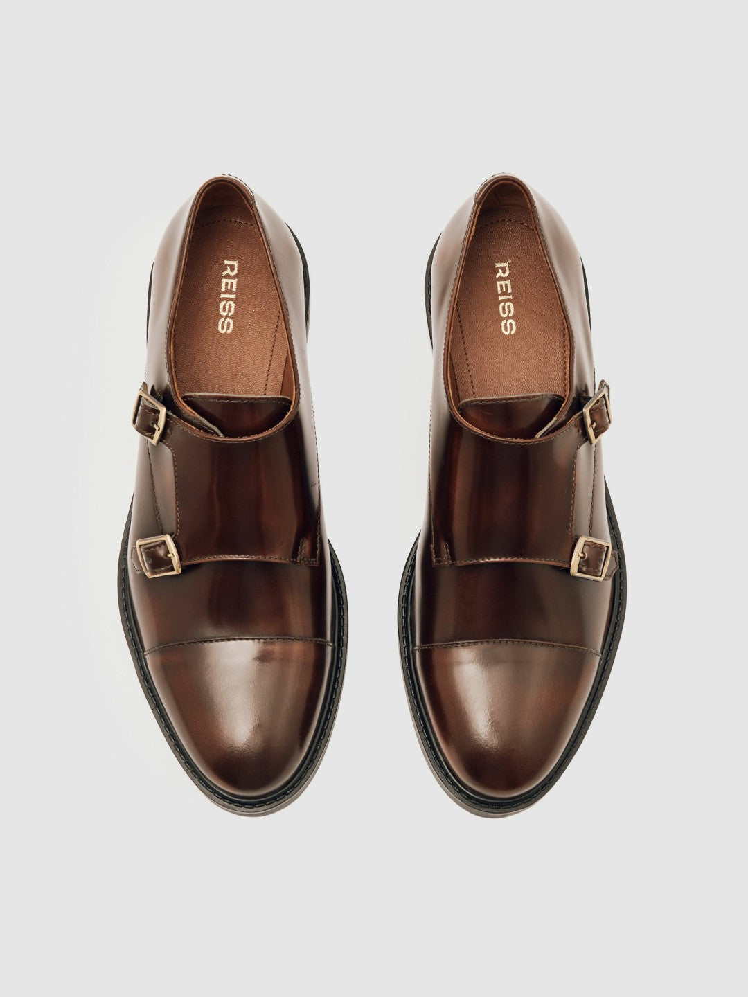 Reiss Deal - Leather Double-Strap Monk Shoes in Tan