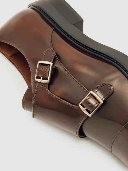 Reiss Deal - Leather Double-Strap Monk Shoes in Tan