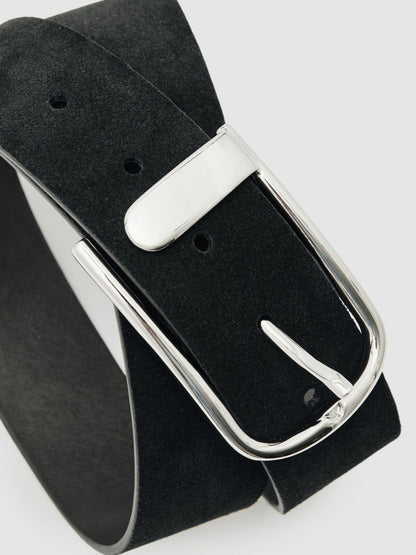 Reiss Popular Choice - Suede Half-Keeper Belt in Black