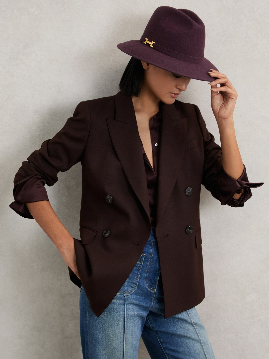 Reiss Best Seller - Wool Fedora Hat in Burgundy