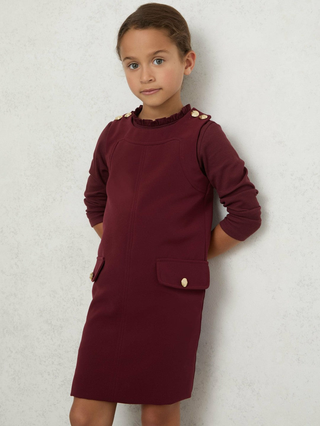 Reiss Savings - 3-9 yrs Button-Detail Sleeveless Shift Dress in Berry