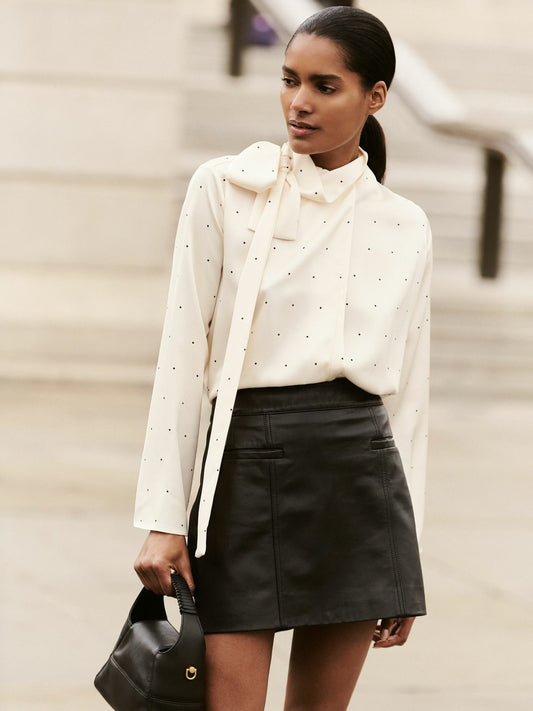 Reiss Deal - Leather Welt-Pocket Mini Skirt in Black