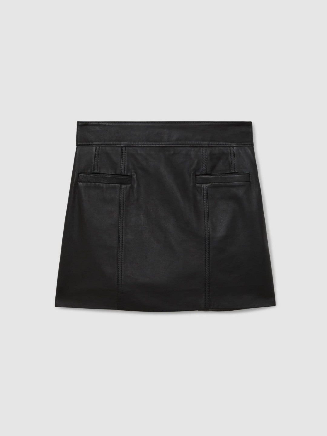 Reiss Deal - Leather Welt-Pocket Mini Skirt in Black