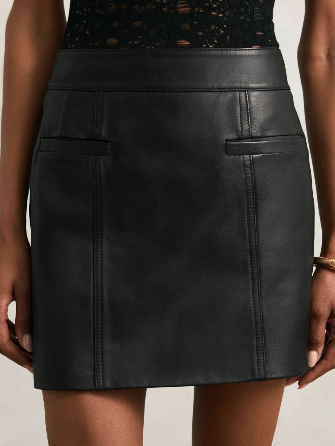 Reiss Deal - Leather Welt-Pocket Mini Skirt in Black