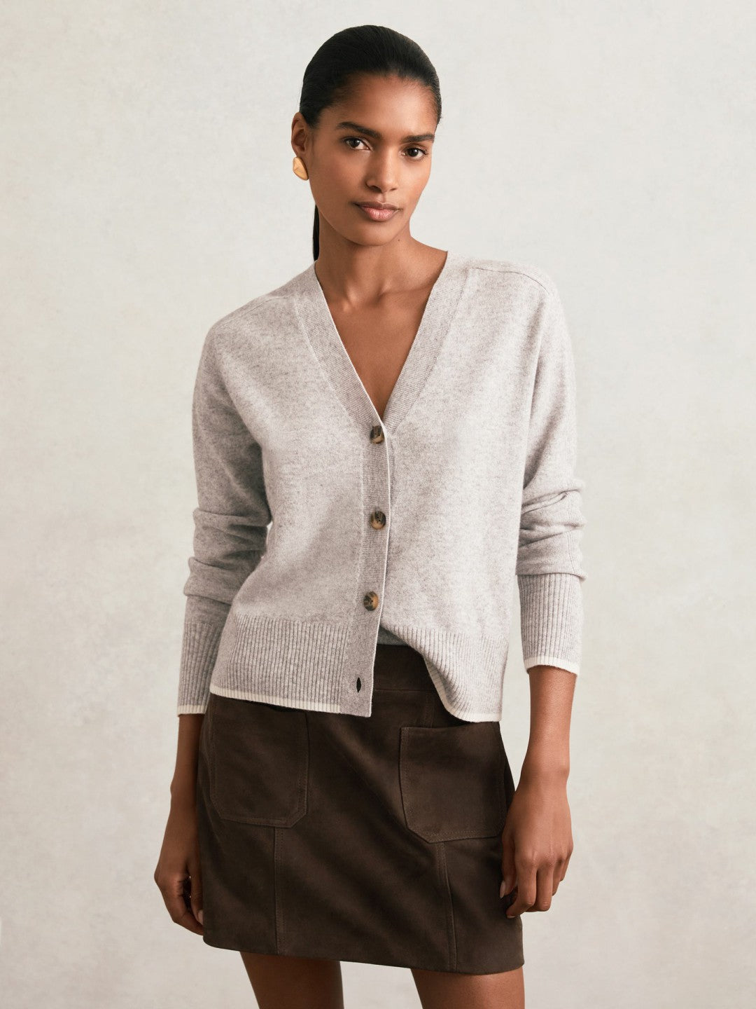 Reiss Best Seller - Mini Suede Patch Pocket Skirt in Chocolate Brown