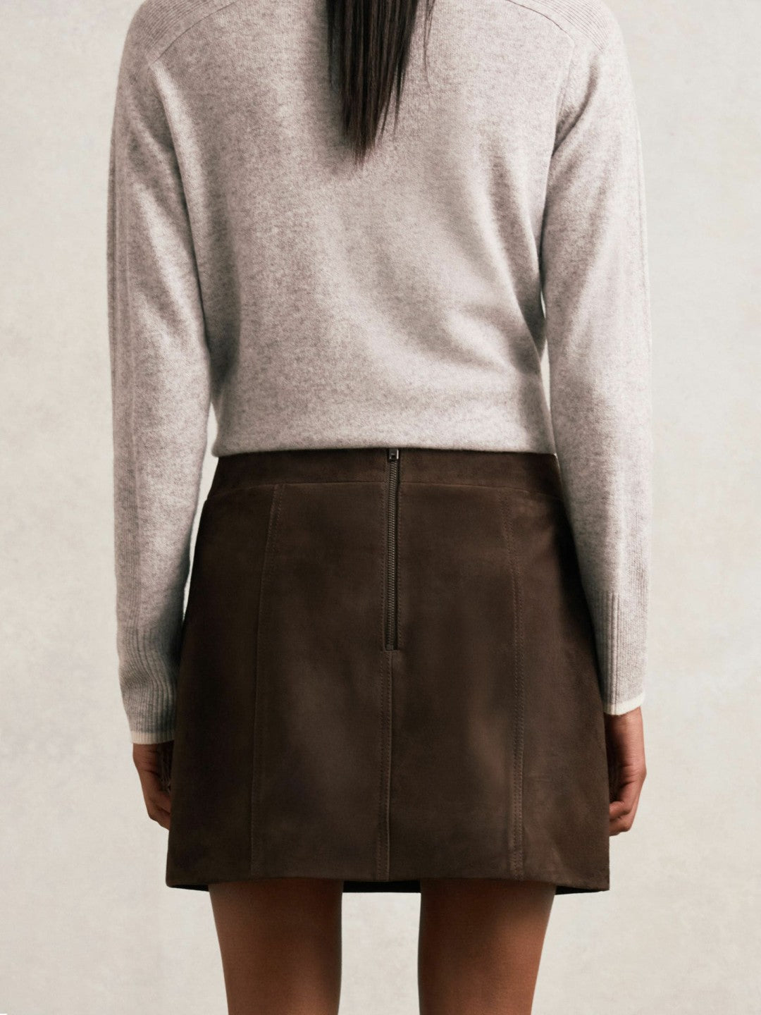 Reiss Best Seller - Mini Suede Patch Pocket Skirt in Chocolate Brown
