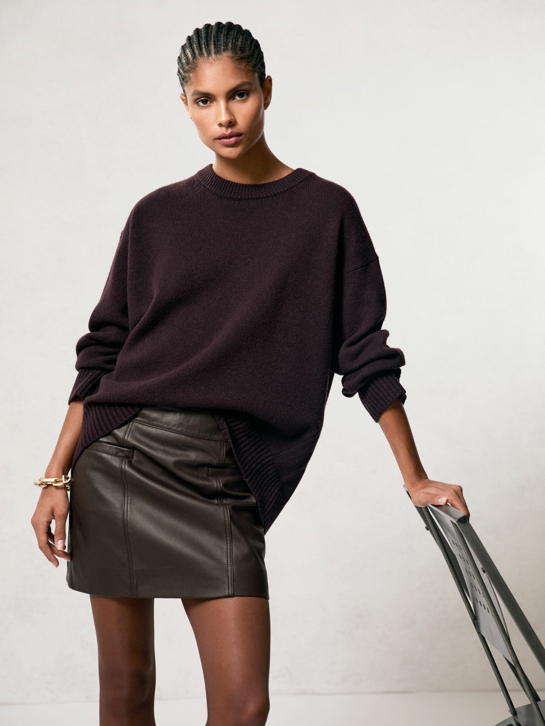 Reiss Sale - Leather Welt-Pocket Mini Skirt in Burgundy