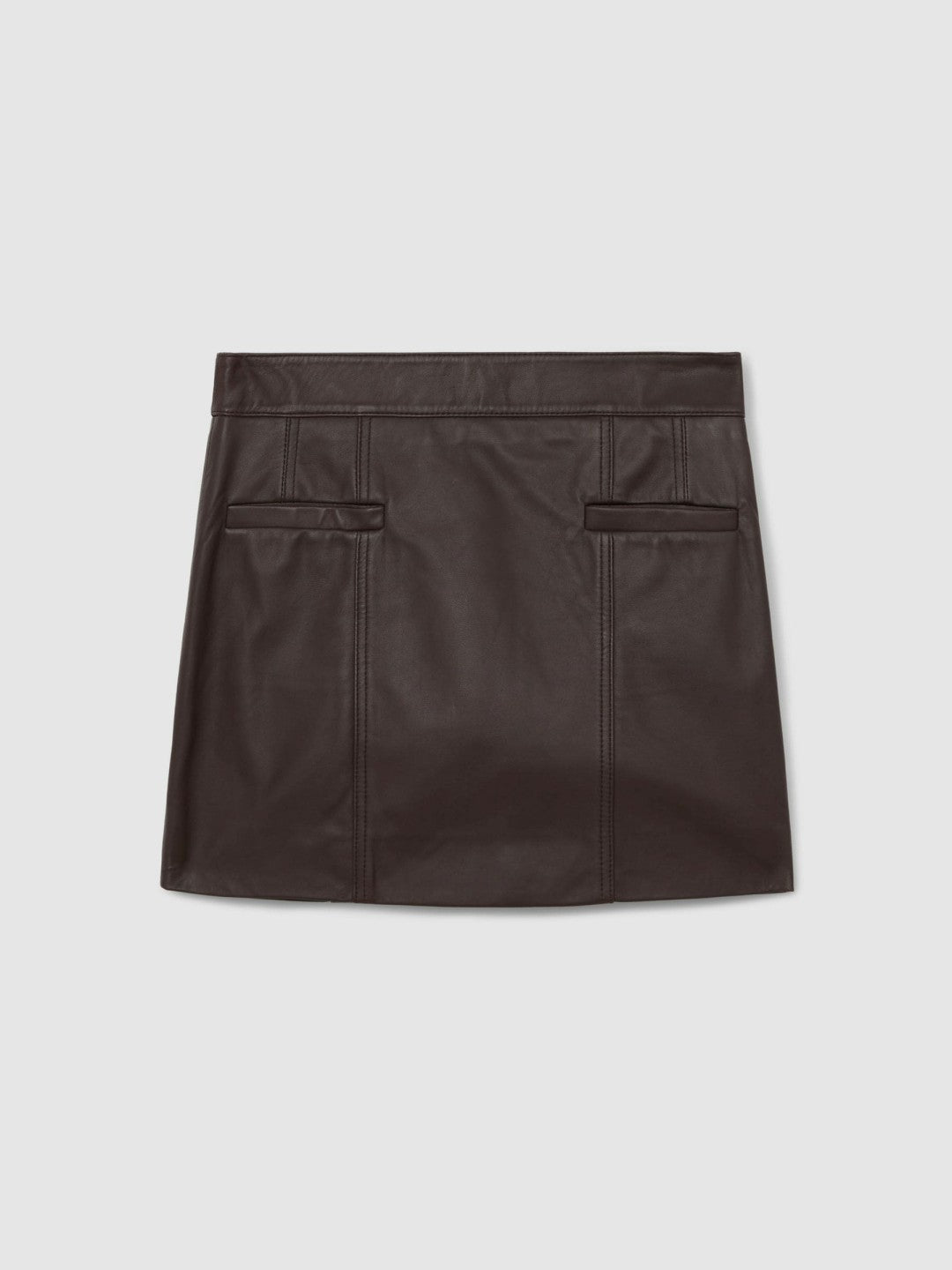 Reiss Sale - Leather Welt-Pocket Mini Skirt in Burgundy