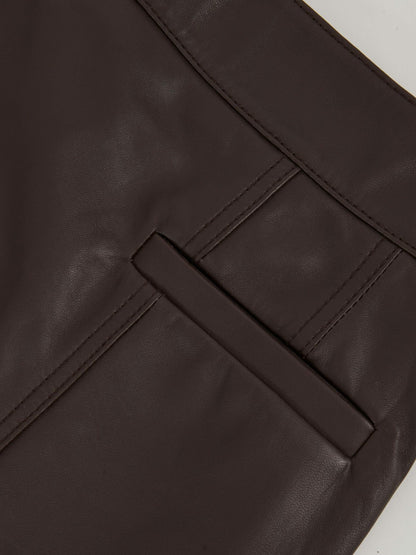 Reiss Sale - Leather Welt-Pocket Mini Skirt in Burgundy