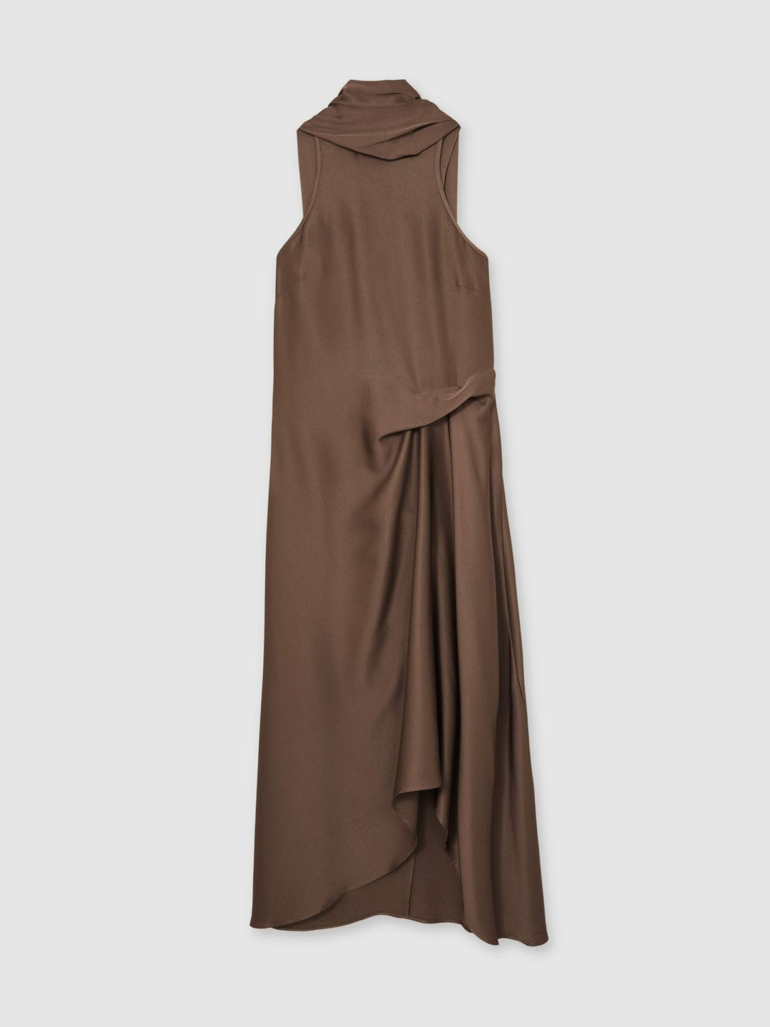 Reiss Satin Tuck-Detail Cape Midi Dress in Taupe Brown