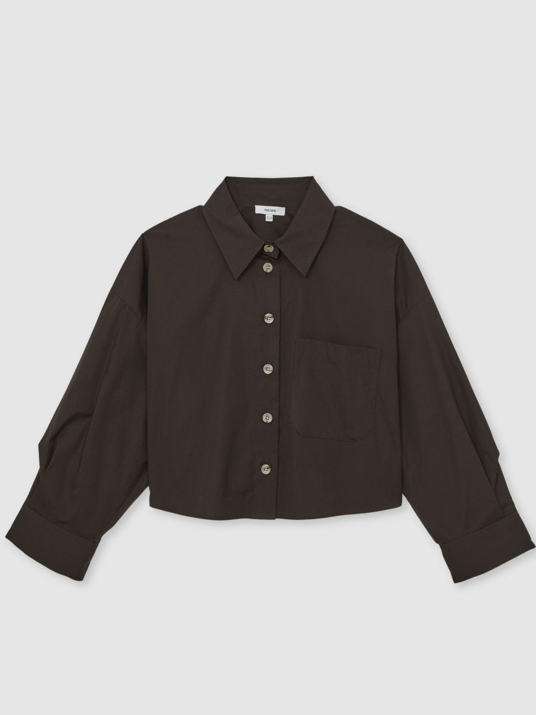 Reiss Deal - Oversize Cotton Cropped Shirt in Chocolate Brown
