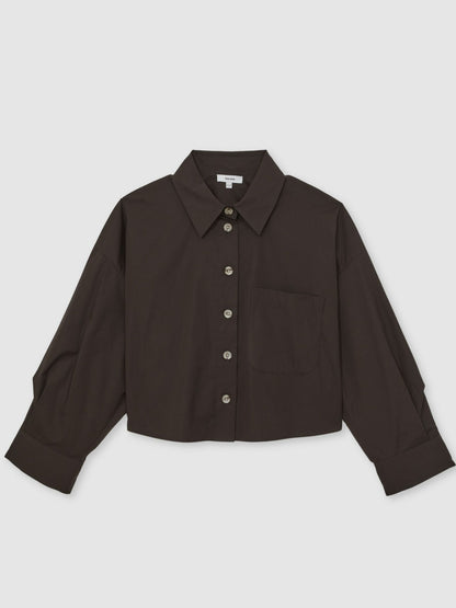 Reiss Deal - Oversize Cotton Cropped Shirt in Chocolate Brown