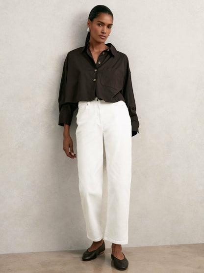 Reiss Deal - Oversize Cotton Cropped Shirt in Chocolate Brown