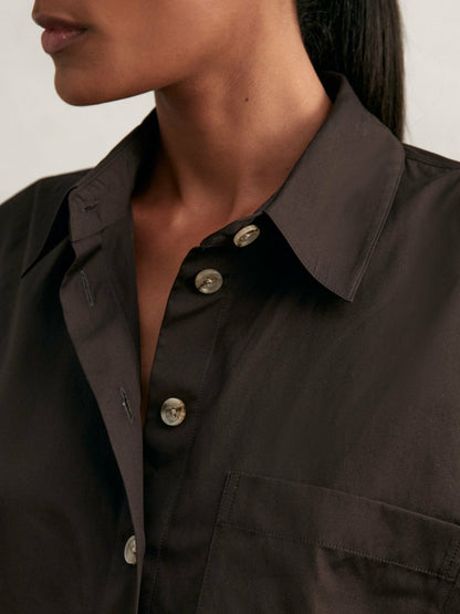 Reiss Deal - Oversize Cotton Cropped Shirt in Chocolate Brown