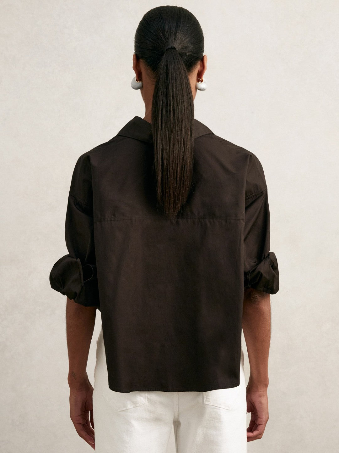 Reiss Deal - Oversize Cotton Cropped Shirt in Chocolate Brown