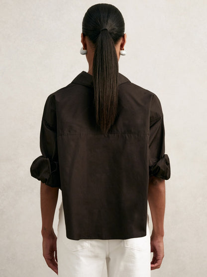 Reiss Deal - Oversize Cotton Cropped Shirt in Chocolate Brown
