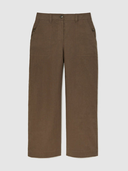 Reiss Linen Wide Leg Trousers in Chocolate Brown