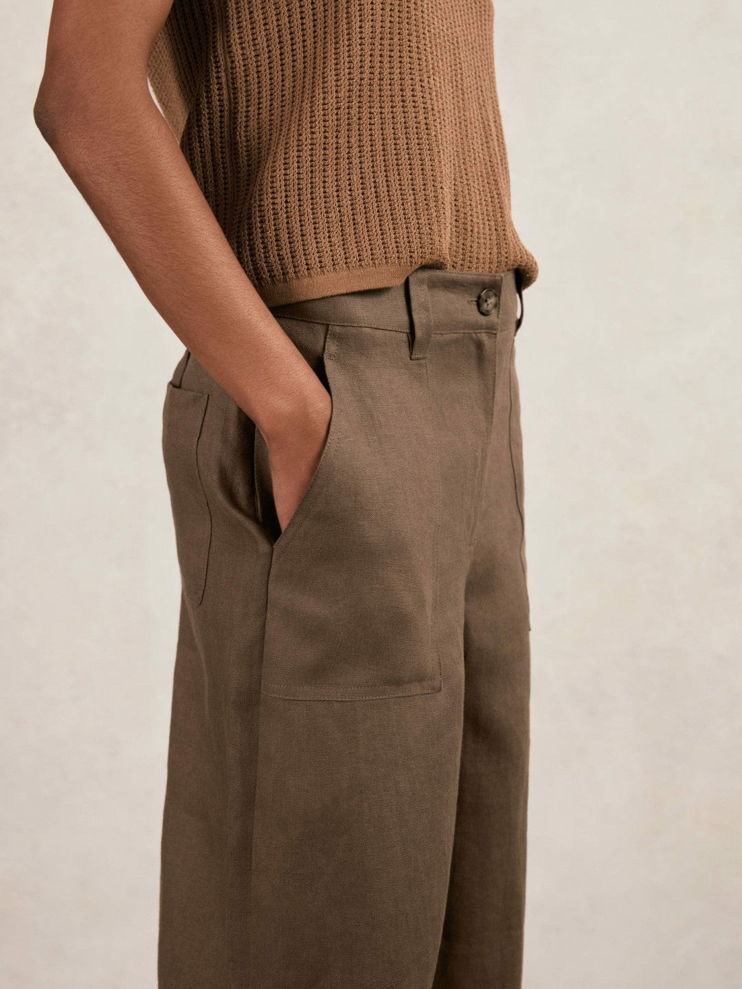 Reiss Linen Wide Leg Trousers in Chocolate Brown