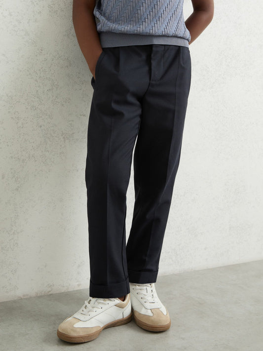 Reiss Sale - 9-13 yrs Relaxed-Fit Pleated Tapered Trousers in Navy