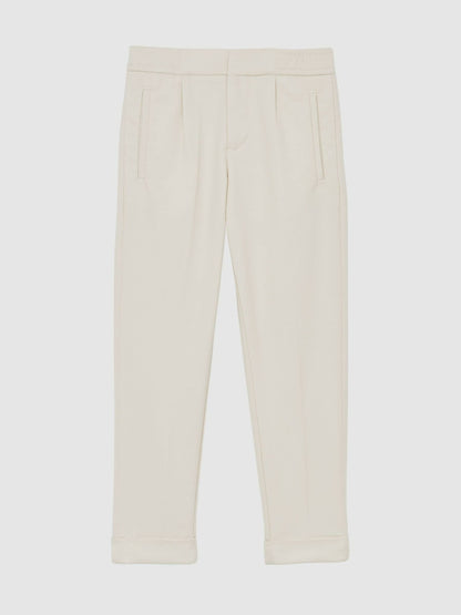 Reiss 9-13 yrs Relaxed-Fit Pleated Tapered Trousers in Off White