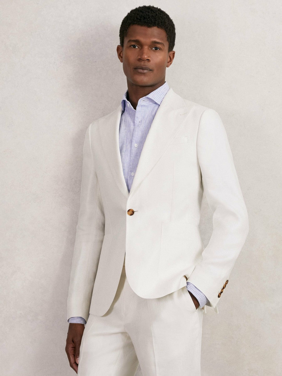 Reiss Value - Slim Fit Lyocell Linen Single Breasted Suit Blazer in White