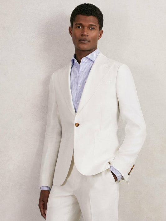 Reiss Value - Slim Fit Lyocell Linen Single Breasted Suit Blazer in White