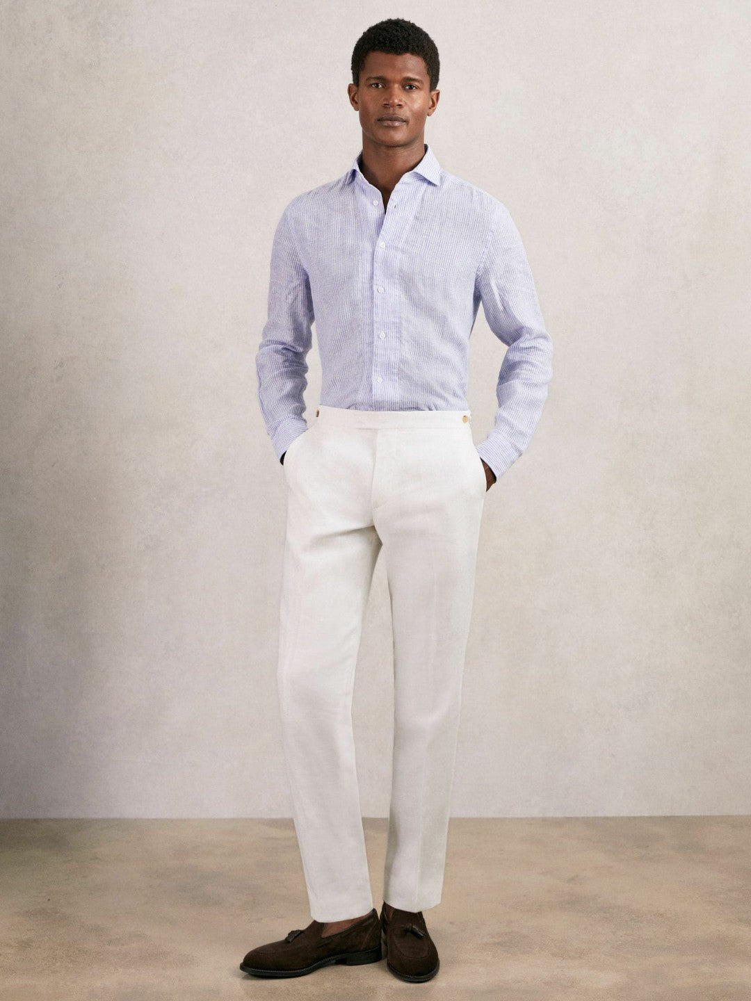 Reiss Popular Choice - Slim Fit Lyocell Linen Suit Trousers in White