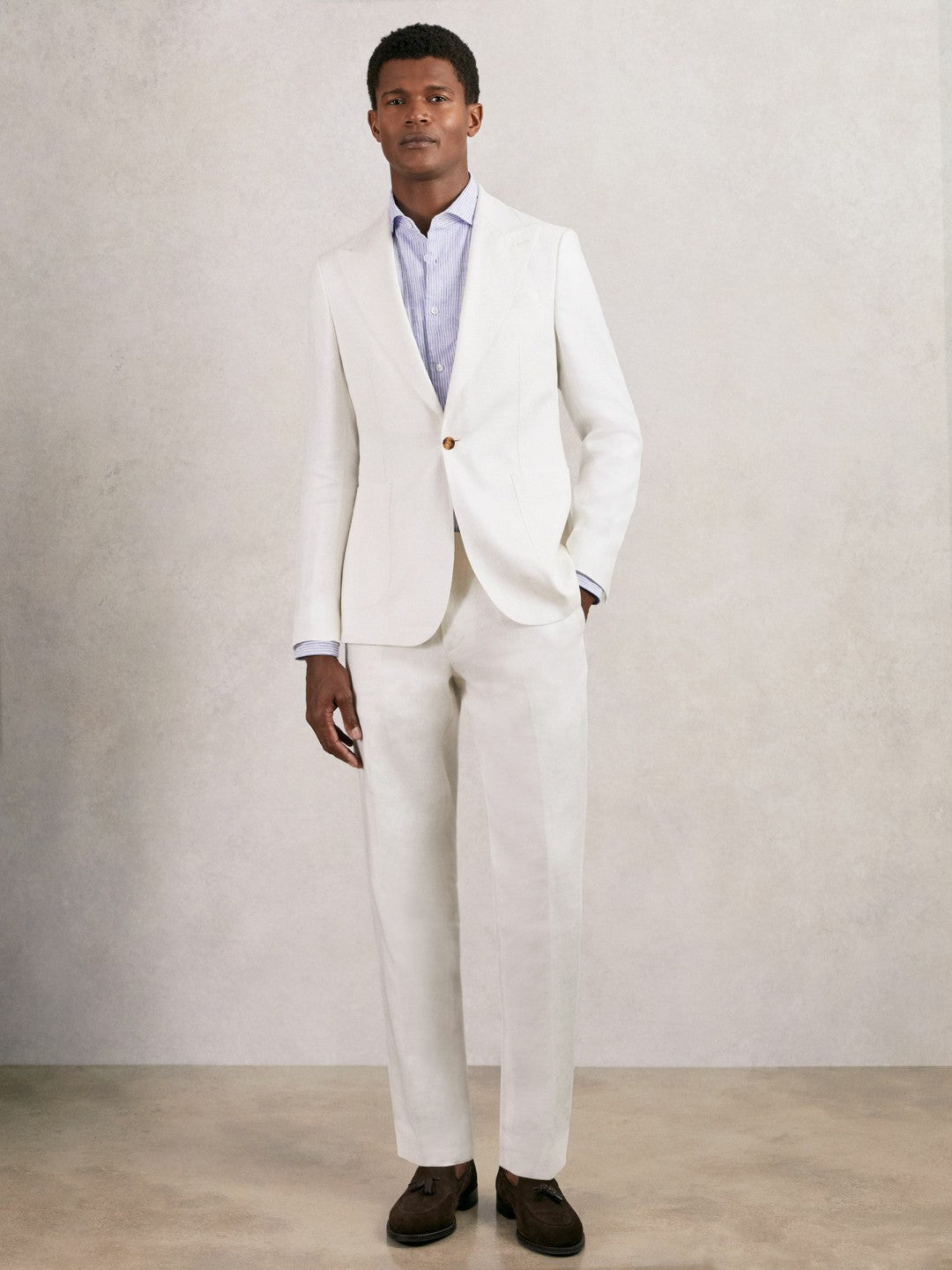 Reiss Popular Choice - Slim Fit Lyocell Linen Suit Trousers in White