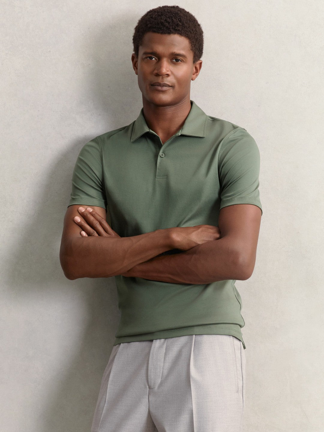 Reiss Popular Choice - Cotton Short-Sleeve Polo Shirt in Kale Green