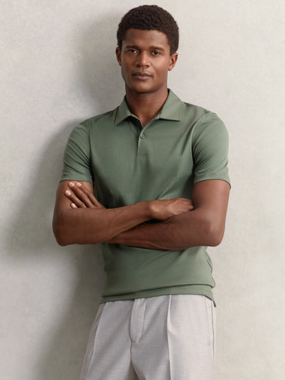 Reiss Popular Choice - Cotton Short-Sleeve Polo Shirt in Kale Green