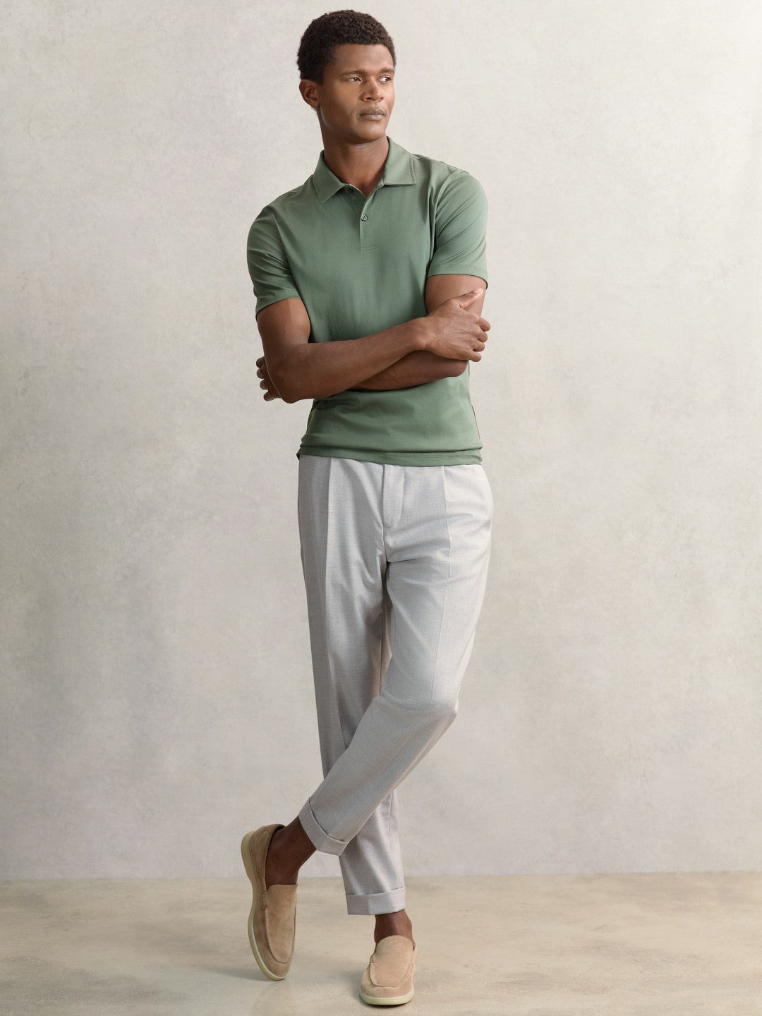 Reiss Popular Choice - Cotton Short-Sleeve Polo Shirt in Kale Green